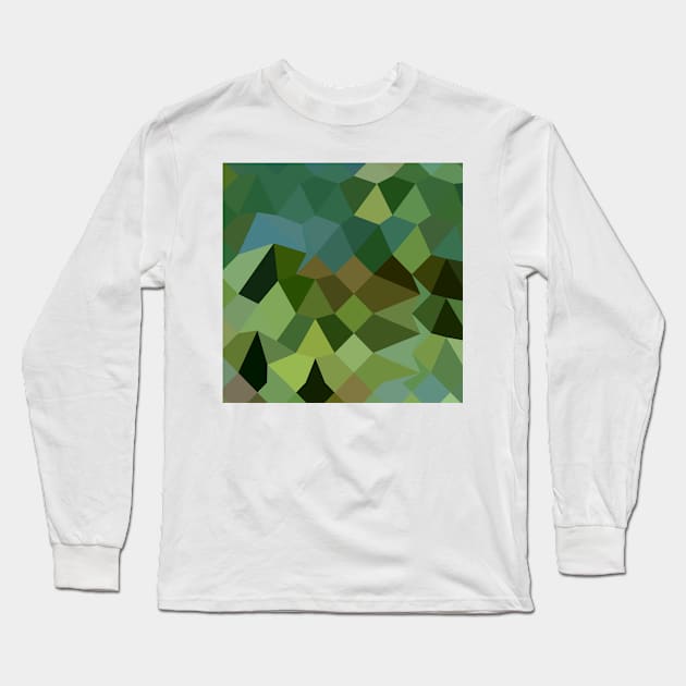 Dark Spring Green Abstract Low Polygon Background Long Sleeve T-Shirt by retrovectors